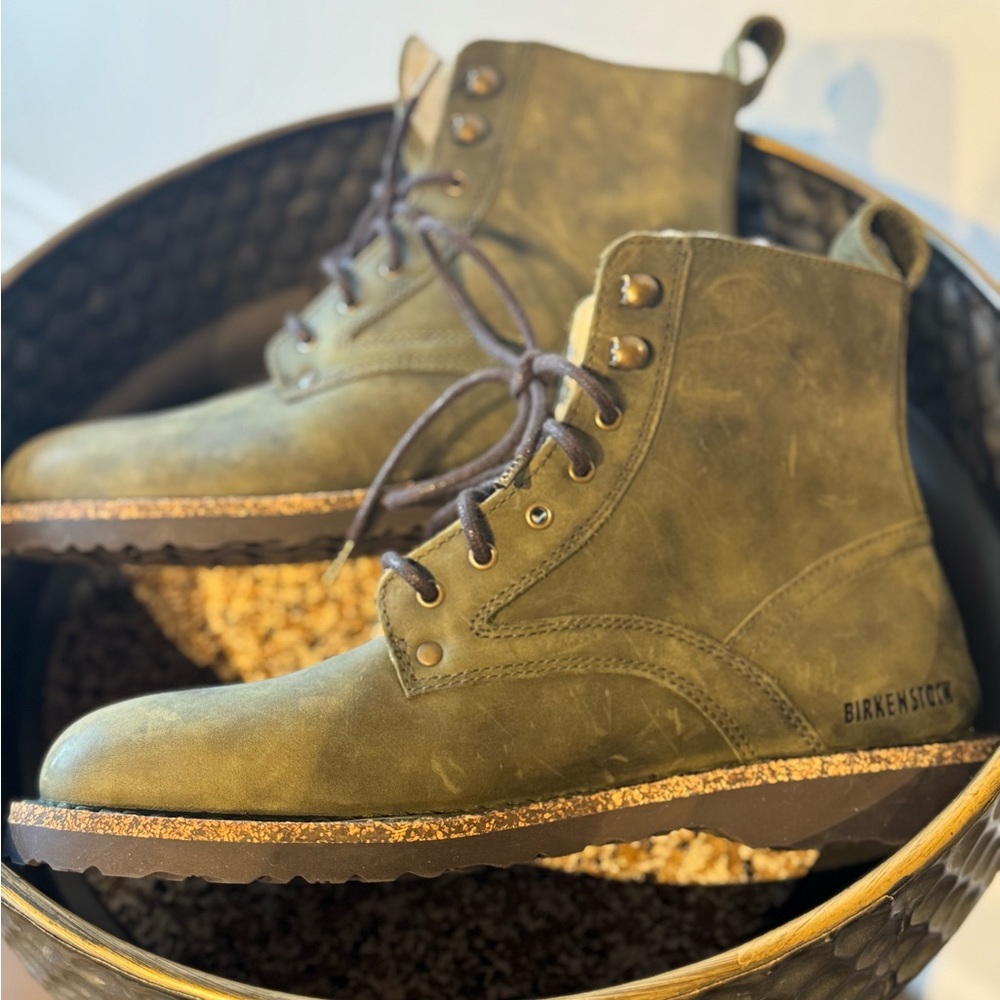 Birkenstock Khaki Leather Ankle Boots - Picture 4 of 6